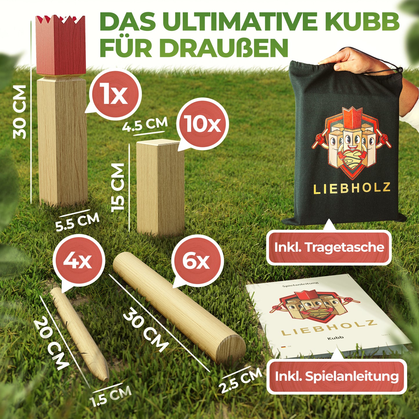 Kubb Wikinger Wurfspiel [Größe L] - spannendes Outdoorspiel für Kinder und Erwachsene