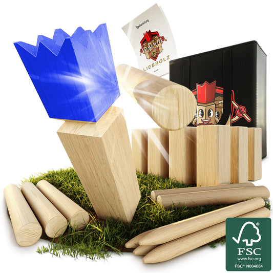 Kubb Wikinger Wurfspiel [Größe XL] - Sonderedition mit blauer Krone