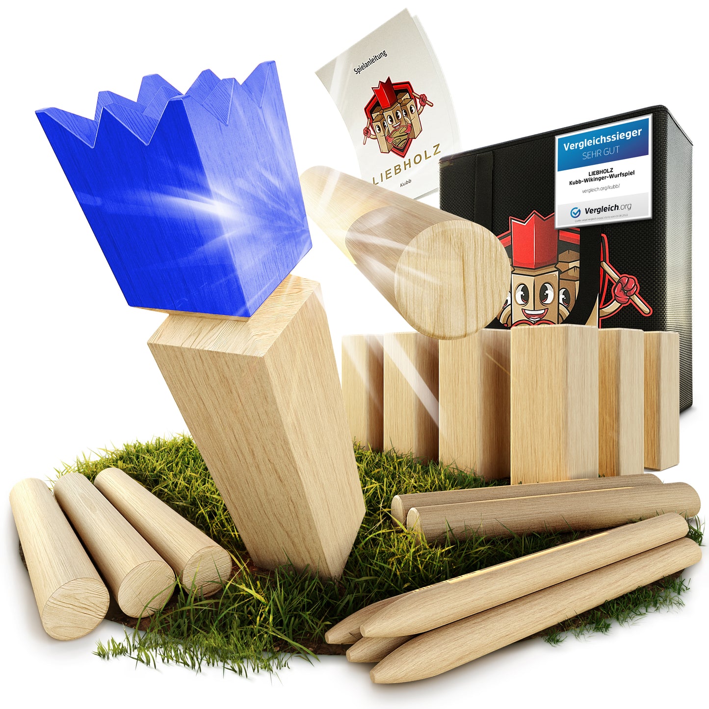 Kubb Wikingerspiel [Premium] Sonderedition mit blauer Krone