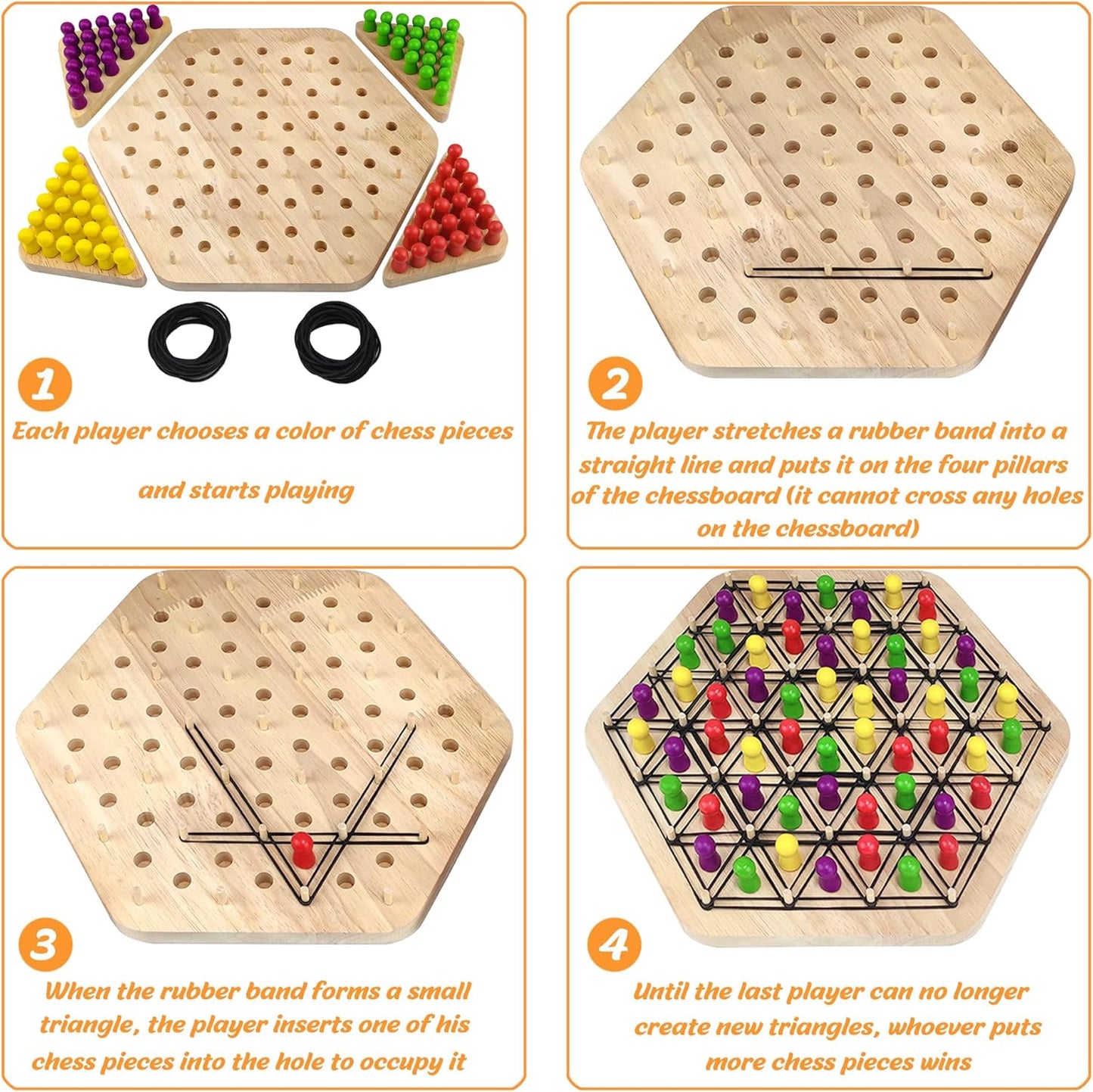 Triggle Spiel mit Gummibänder  - Triangle Gummiband Spiel - Taktikspiel für 2-4 Spieler